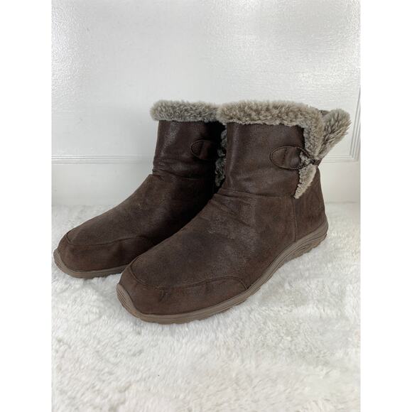 Skechers Women’s Dark Brown Faux-Fur Slip-On Boots Size 9.5 49204 - Picture 1 of 8